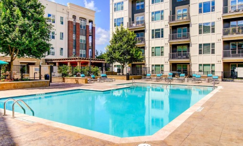 pool with landscaping