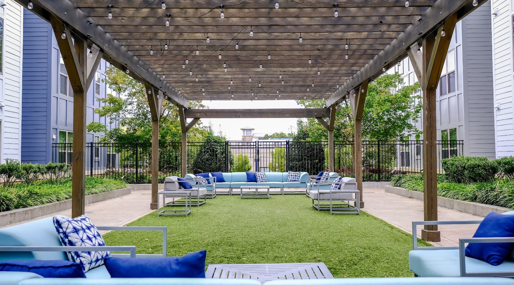 covered grass area with seating