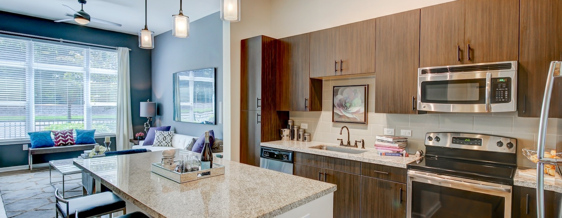 kitchen with large island and wood cabinets