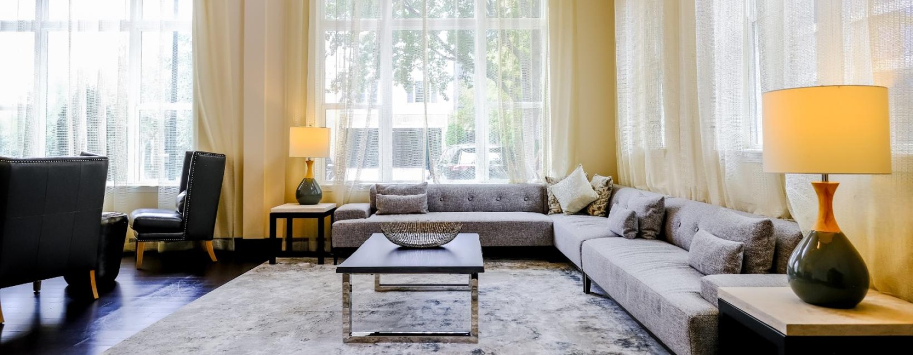 a living room with a couch and a coffee table